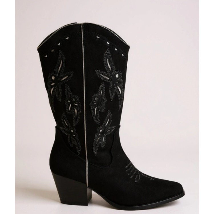 CHAUSSURES FEMME BOTTES MI HAUTES WESTERN SUEDINE MISS MEREDITH