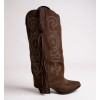 CHAUSSURES FEMME BOTTES HAUTES SUEDINE FRANGES BRODERIE MISS MAGGY CHOCO