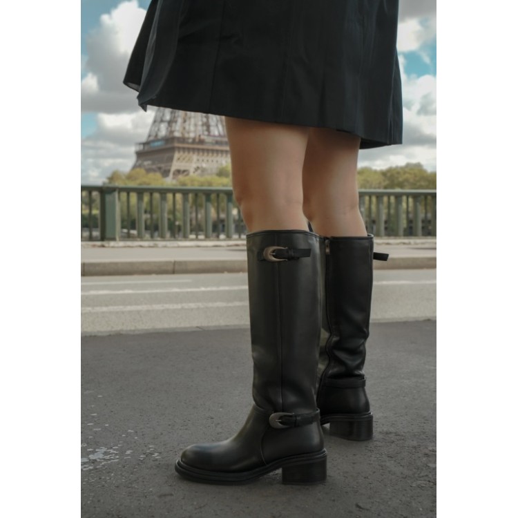 CHAUSSURES FEMME BOTTES HAUTES BIKER WESTERN MISS MARIAH NOIR