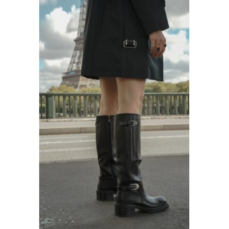 CHAUSSURES FEMME BOTTES HAUTES BIKER WESTERN MISS MARIAH NOIR