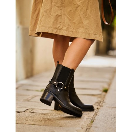 CHAUSSURES FEMME  BOTTES BOTTINES BOUCLE TALON CARRE MISS SARAH NOIR