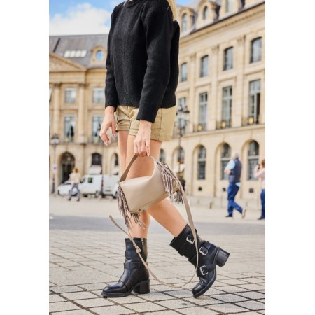 CHAUSSURES FEMME BOTTES BOTTINES TALON CARRE ET BOUCLE MISS STELLA NOIR