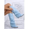 CHAUSSURES FEMME BOTTES HAUTES TALON LARGE BOUT POINTUE MISS AMANDA LIGHT DENIM
