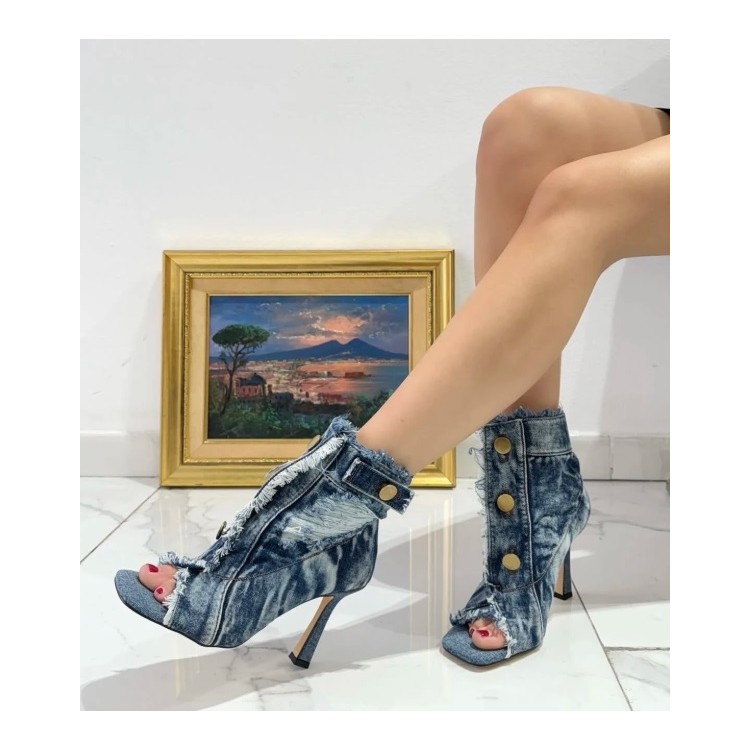 CHAUSSURES FEMME BOTTINES A TALON MISS ANITA MID DENIM