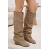 CHAUSSURES FEMME BOTTES HAUTES COMPENSEE BOUT OUVERT MISS LORNA BEIGE