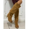 CHAUSSURES FEMME BOTTES HAUTES TALON AIGUILLE BOUT OUVERT MISS BADY CAMEL