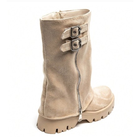 CHAUSSURES FEMME BOTTES BOTTINES BICKER ZIP BOUCLE MISS ANAE BEIGE