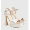 Sandales à talons, Plateforme, Talon évasé, Chaussures de soirée, Sandales satinées, Bout carré.