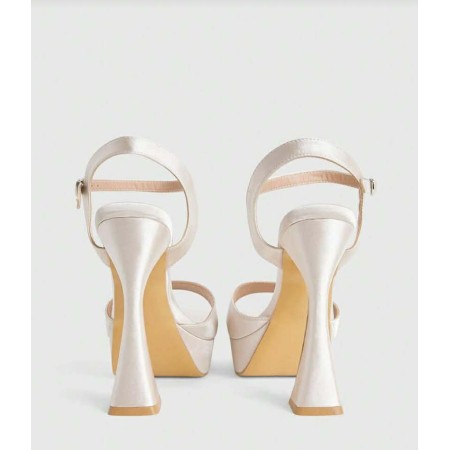 Sandales à talons, Plateforme, Talon évasé, Chaussures de soirée, Sandales satinées, Bout carré.