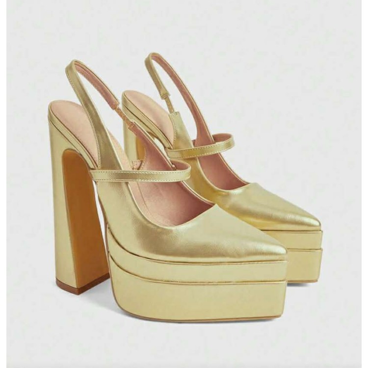 Chaussures dorées mariage, escarpins plateforme or, sandales talon épais, Mary Jane plateforme, chaussure soirée dorée.