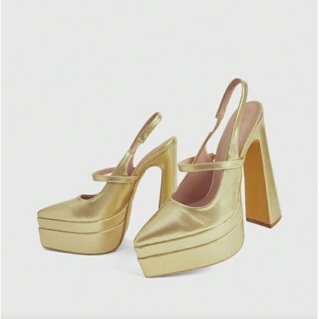 Chaussures dorées mariage, escarpins plateforme or, sandales talon épais, Mary Jane plateforme, chaussure soirée dorée.