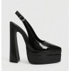 Chaussures à plateforme, slingback noir, talon bloc, escarpins vernis, mode goth chic, talons hauts confortables.