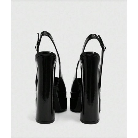 Escarpins Slingback à Plateforme XL – Vernis Noir MISS ADALINE NOIR