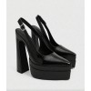 Chaussures à plateforme, slingback noir, talon bloc, escarpins vernis, mode goth chic, talons hauts confortables.