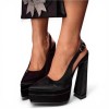Escarpins Plateforme en Satin Noir - Talon Bloc Haut et Bride Arrière MISS ADALINE SATIN NOIR