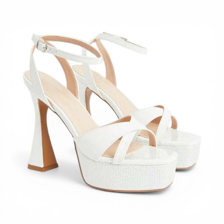 Sandales à Plateforme "Luz" – Blanc Verni & Talon Sablier MISS MARY