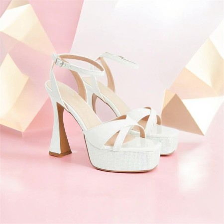 Sandales à Plateforme "Luz" – Blanc Verni & Talon Sablier MISS MARY