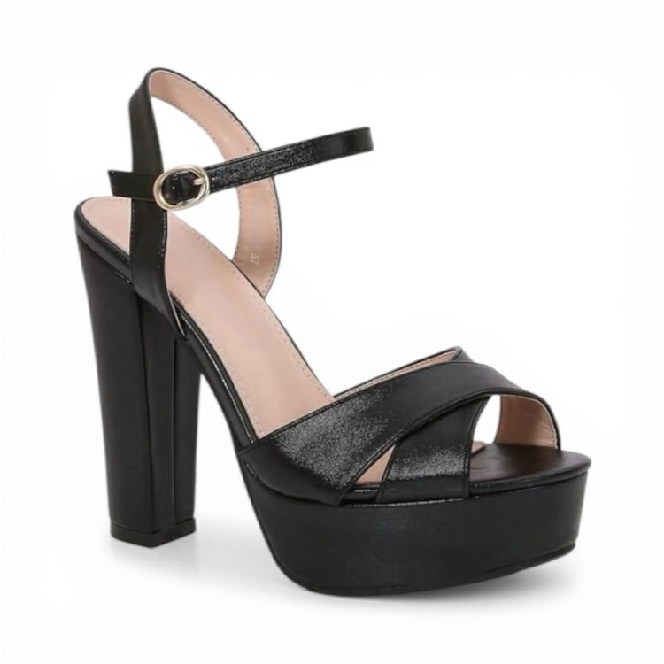 Sandales Noires à Plateforme et Talon Bloc