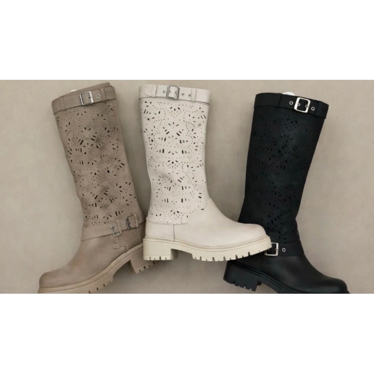 Bottes Hautes à Découpes Laser MISS LEYA BLANC