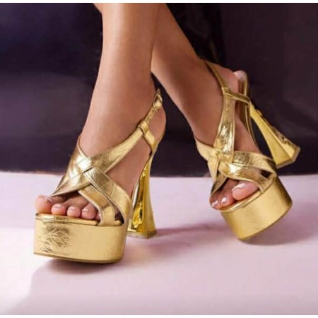 Sandales Plateforme Or Métallisé - Talon Haut Design | MISS KCY