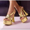 Sandales Plateforme Or Métallisé - Talon Haut Design | MISS KCY