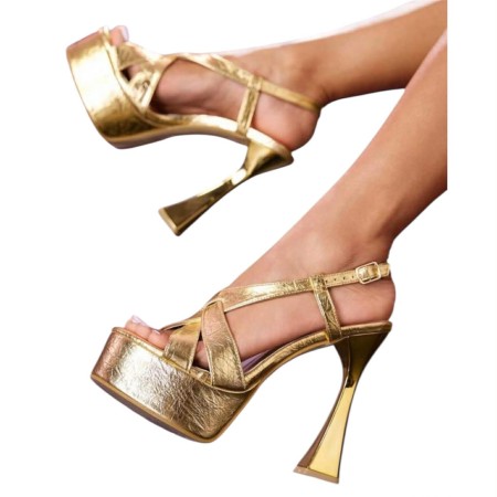 Sandales Plateforme Or Métallisé - Talon Haut Design | MISS KCY