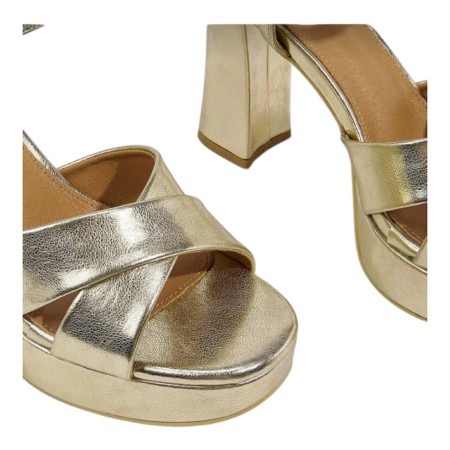 Sandales à Talons Hauts Plateformes Dorées – Design Croisé & Brides Chevilles