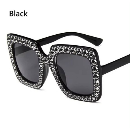Lunettes de Soleil Oversize Noires à Cristaux | Style Luxe
