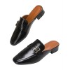 Mules noires, mocassins ouverts, chaussures femme synthétique, mules à boucles, chaussures de ville confortables.