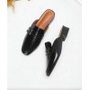 Mules noires, mocassins ouverts, chaussures femme synthétique, mules à boucles, chaussures de ville confortables.