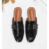 Mules noires, mocassins ouverts, chaussures femme synthétique, mules à boucles, chaussures de ville confortables.