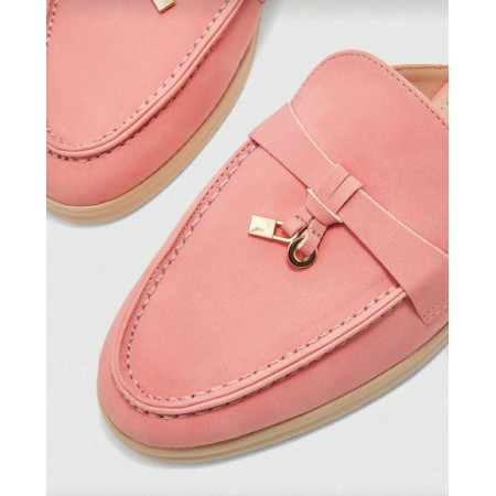 Mules Loafers Rose Corail à Détails Bijoux