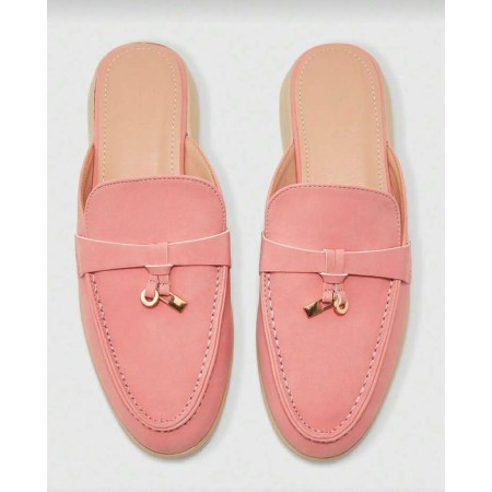 Mules Loafers Rose Corail à Détails Bijoux