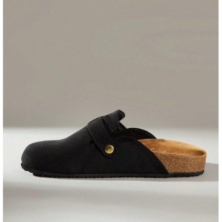 Chaussures femme sabot boucle miss clogs noir et or