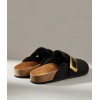 Chaussures femme sabot boucle miss clogs noir et or