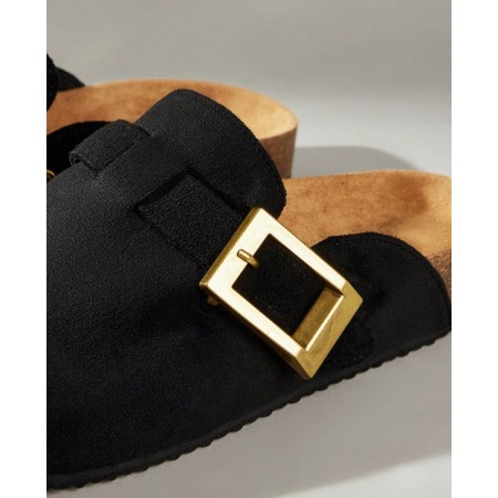 Chaussures femme sabot boucle miss clogs noir et or