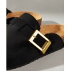 Chaussures femme sabot boucle miss clogs noir et or