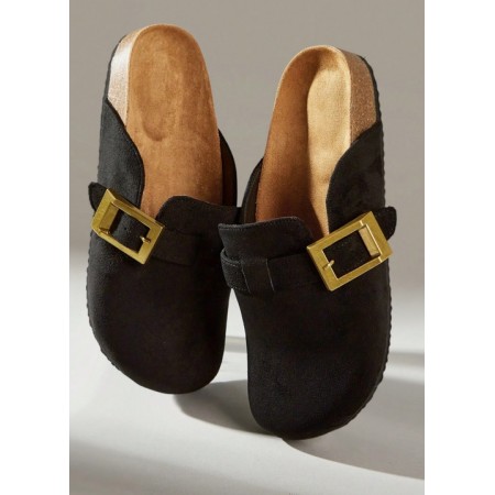 Chaussures femme sabot boucle miss clogs noir et or