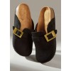 Chaussures femme sabot boucle miss clogs noir et or