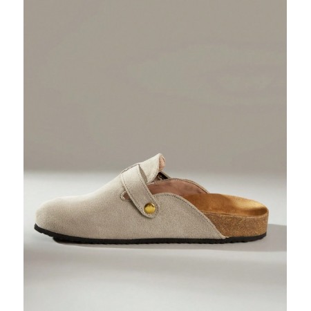 Chaussures femme sabot boucle miss clogs beige et or