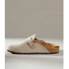 Chaussures femme sabot boucle miss clogs beige et or