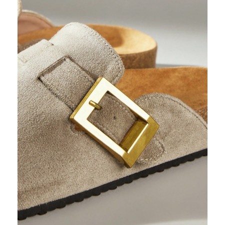 Chaussures femme sabot boucle miss clogs beige et or