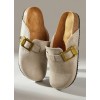 Chaussures femme sabot boucle miss clogs beige et or
