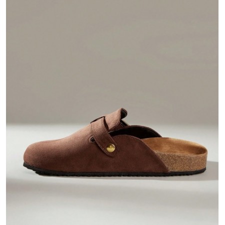 Chaussures femme sabot boucle miss clogs marron et or