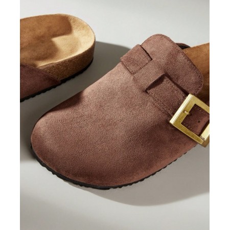 Chaussures femme sabot boucle miss clogs marron et or