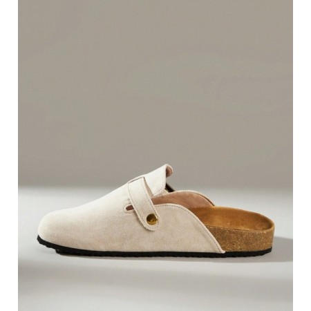 Chaussures femme sabot boucle miss clogs blanc cassé et or