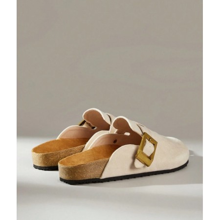 Chaussures femme sabot boucle miss clogs blanc cassé et or