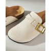 Chaussures femme sabot boucle miss clogs blanc cassé et or