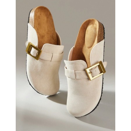 Chaussures femme sabot boucle miss clogs blanc cassé et or