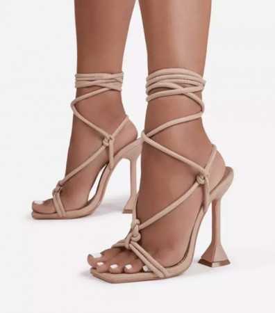 CHAUSSURES FEMME TALON SOIREE SANDALES A LACETS TALON NUDE